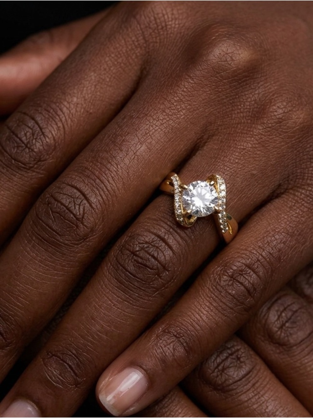 Kohl's Gold Tone Ring with Clear Center Stone and Pavé Accents